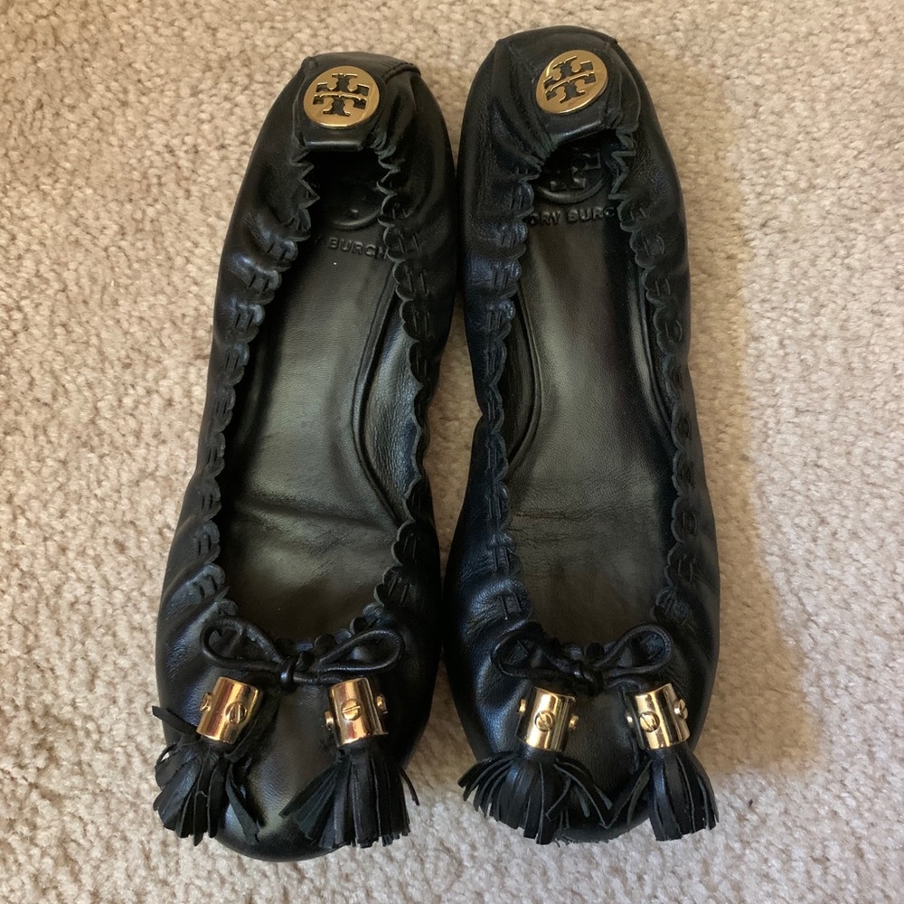 Black Leather Tory Burch Flats - Size 6.5